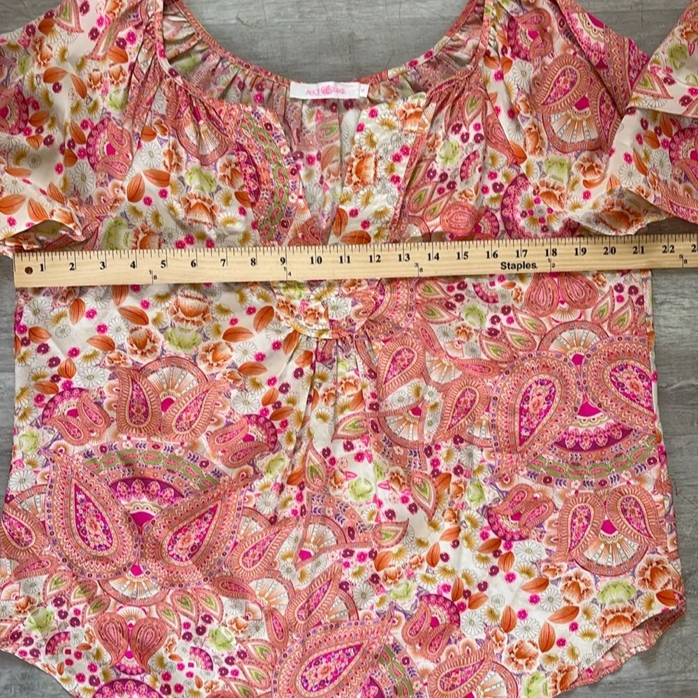 Alice & Trixie Paisley V-Neck Silk Blouse Top 3/4 Balloon Sleeve V neck Sz M - Picture 3 of 6